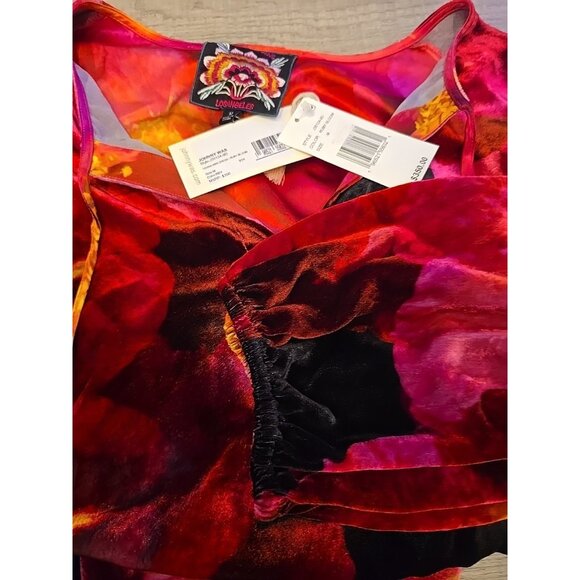 Johnny Was Women Vesna Red Velvet Silk Blend Shift New Dress Ruby Bloom M $350 - Picture 4 of 5